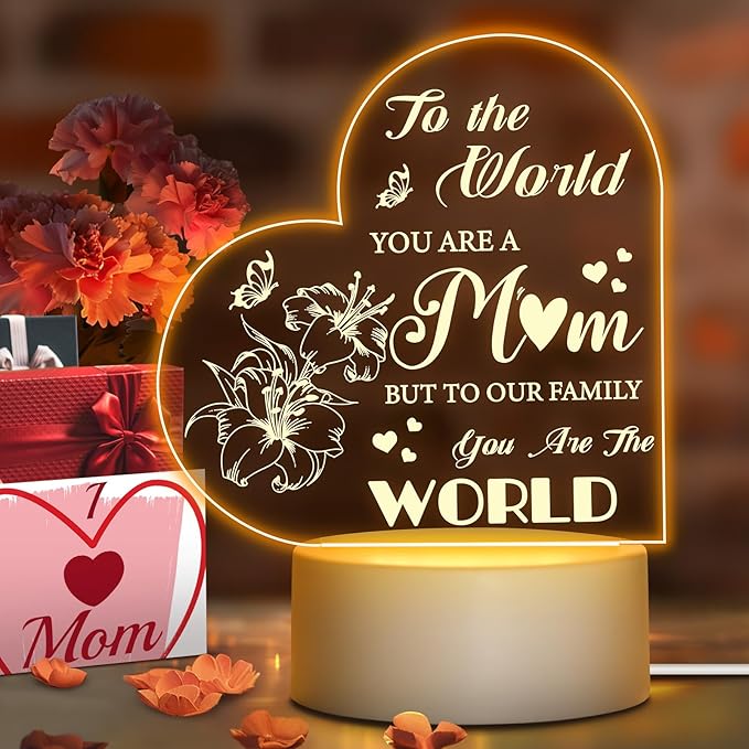 Linkax Mom Birthday Gifts, Gifts for Mom from Daughter Son, Mom Gifts Room Decorative Ideas Engraved Night Light, Thanksgiving Mothers Day Christmas Birthday Gifts for Mom, Best Mom Ever Gifts - LeafyLoom
