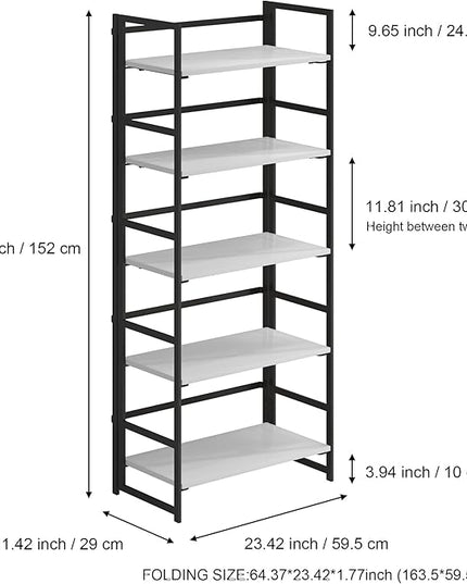 No-Assembly Folding Bookshelf Storage Shelves 5 Tiers Vintage Multifunctional Plant Flower Stand Storage Rack Shelves Bookcase for Home Office White&Black - LeafyLoom
