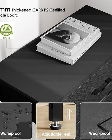 Nightstand with 3 Drawers for Bedroom, Storage Dresser with Fabric Drawers and Metal Frame for Closet, Living Room, Bedside Table with Wood Top, Easy Pull Handle, Black - LeafyLoom