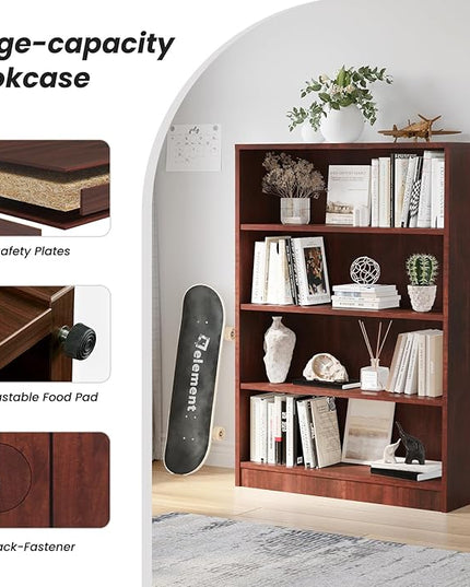 Farini 4 Shelf boockase Display Bookcase Freestanding Wooden Bookshelves for Home Office Living Room,48 Inch Height，Cherry - LeafyLoom
