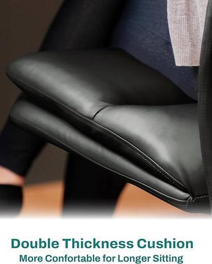 Criss Cross Chair with Wheels - Cross Legged Office Chair, Wide Armless Desk Chair Comfy Swivel Vanity Chair for Home Office, PU Leather - Black - LeafyLoom