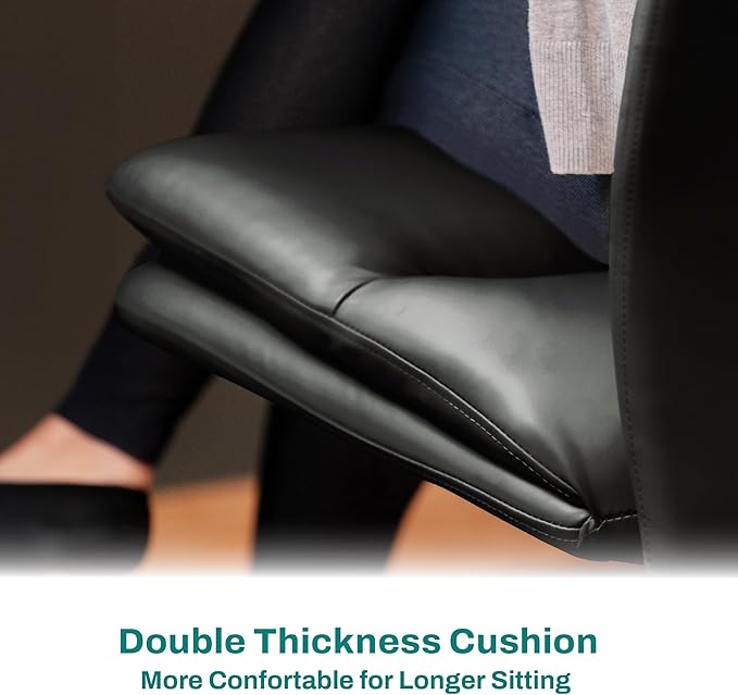 Criss Cross Chair with Wheels - Cross Legged Office Chair, Wide Armless Desk Chair Comfy Swivel Vanity Chair for Home Office, PU Leather - Black - LeafyLoom