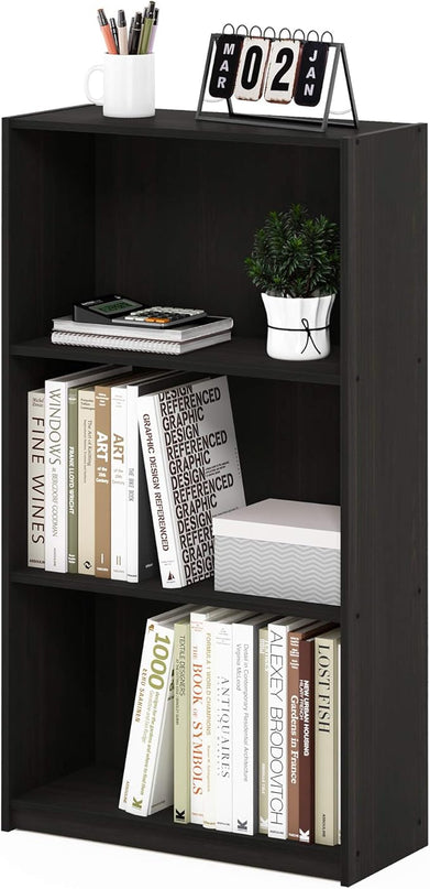 Furinno Basic 3-Tier Bookcase Storage Shelves, Espresso - LeafyLoom
