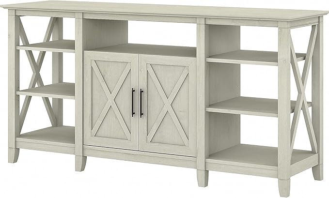 Bush Furniture Key West Tall TV Stand for 65 Inch TV in Linen White Oak, Farmhouse Entertainment Center with Storage - LeafyLoom