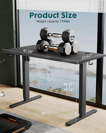 SMUG Standing Desk, Adjustable Height Electric Sit Stand Up Down Computer Table, 48x24 Inch Ergonomic Rising Desks for Work Office Home, Modern Gaming Desktop Workstation, Black - LeafyLoom