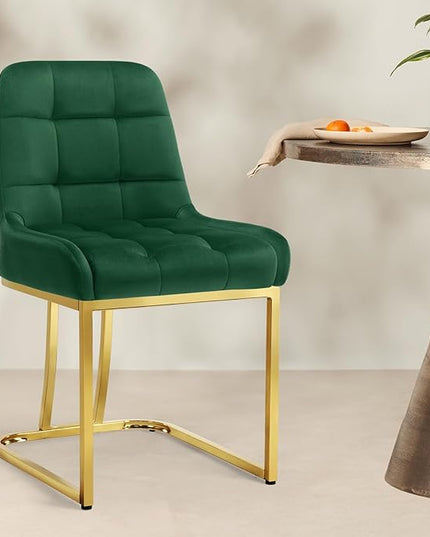 STARY Upholstered Velvet Armless Dining Room Chairs with Gold Metal Legs for Kitchen Restaurant, Green- Set of 4 - LeafyLoom