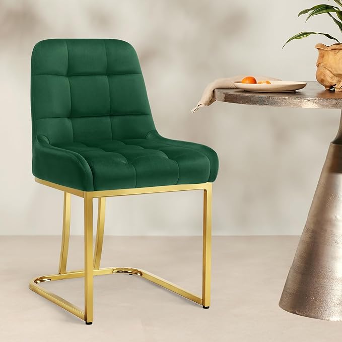 STARY Upholstered Velvet Armless Dining Room Chairs with Gold Metal Legs for Kitchen Restaurant, Green- Set of 4 - LeafyLoom