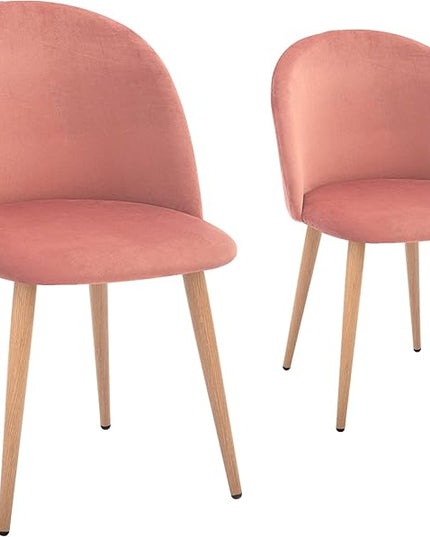 CangLong Mid Century Modern Kitchen Velvet Upholstered Accent Leisure Chairs,Set of 2, pink 1 - LeafyLoom
