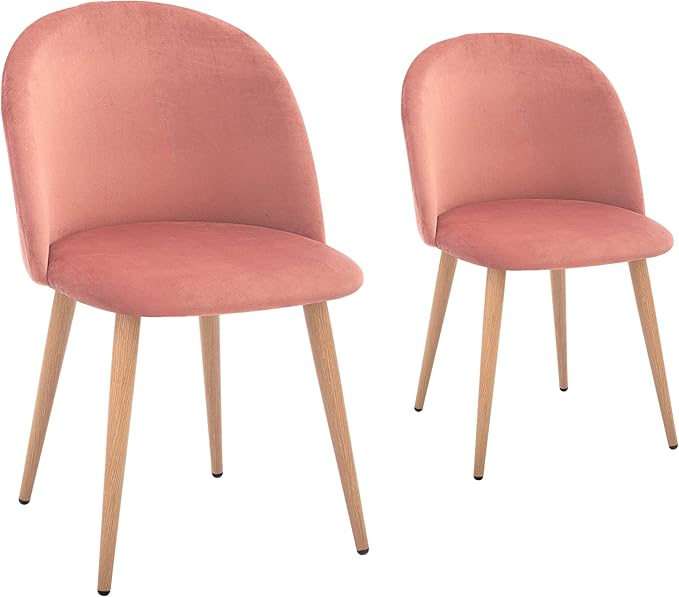 CangLong Mid Century Modern Kitchen Velvet Upholstered Accent Leisure Chairs,Set of 2, pink 1 - LeafyLoom