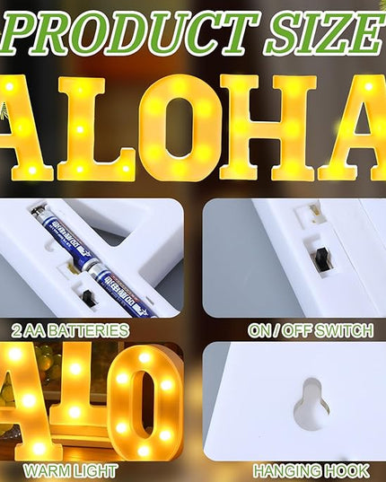 5 Pcs Summer Decorations Aloha Light Up Sign Aloha LED Marquee Letter for Party Decorations Battery Powered Hawaiian Alphabet Letter Summer Aloha LED Lights for Wedding Night Birthday Party - LeafyLoom