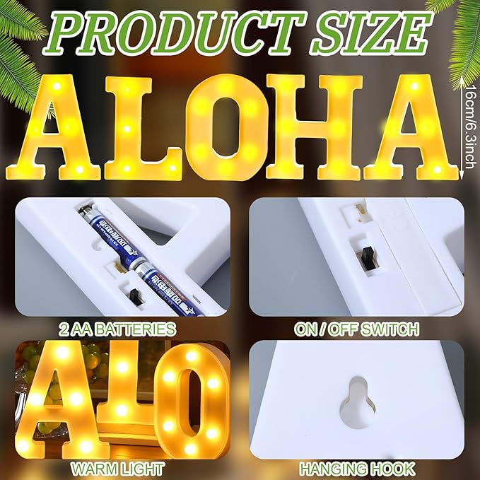 5 Pcs Summer Decorations Aloha Light Up Sign Aloha LED Marquee Letter for Party Decorations Battery Powered Hawaiian Alphabet Letter Summer Aloha LED Lights for Wedding Night Birthday Party - LeafyLoom