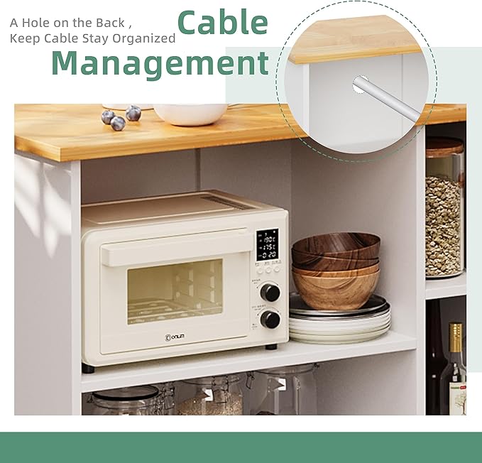 Shintenchi 47”W Kitchen Storage Island Cart with 6 Open Shelves and 1 Cabinet, Portable Trolley Cart with Wood Work Top and Handle/Towel Rack, White - LeafyLoom