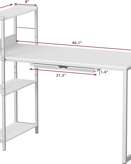 SHW 46-Inch Mission Desk with Side Shelf, 24" Deep, White - LeafyLoom