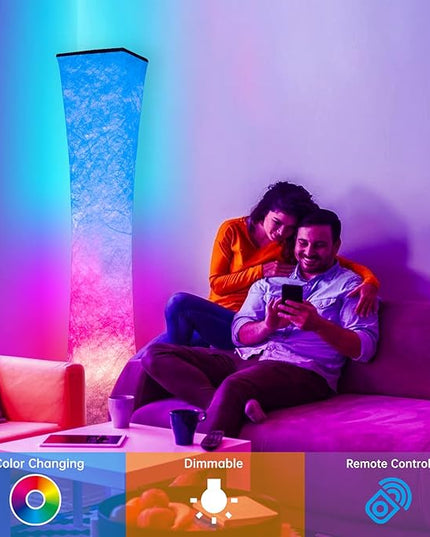 WORLD WIN Floor Lamp, Smart Led Lamp RGB Color Changing with APP & Remote Control, DIY Mode, Music Sync Standing Modern Corner Lamp for Living Room Bedroom Game (Square with Stand, 62 inch) - LeafyLoom