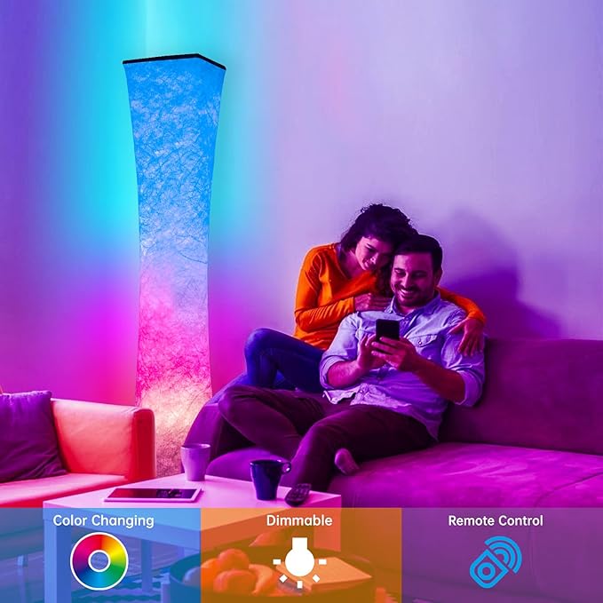 WORLD WIN Floor Lamp, Smart Led Lamp RGB Color Changing with APP & Remote Control, DIY Mode, Music Sync Standing Modern Corner Lamp for Living Room Bedroom Game (Square with Stand, 62 inch) - LeafyLoom