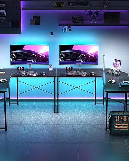 Casaottima 47 inch L Shaped Gaming Desk with Monitor Stand, Corner Desk Gaming Table for Home Office, Computer Desk Sturdy Writing Workstation for Small Space, Black - LeafyLoom
