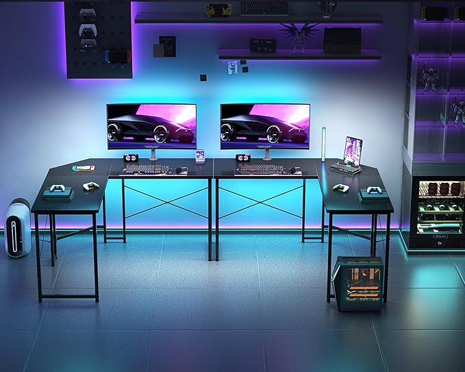 Casaottima 47 inch L Shaped Gaming Desk with Monitor Stand, Corner Desk Gaming Table for Home Office, Computer Desk Sturdy Writing Workstation for Small Space, Black - LeafyLoom