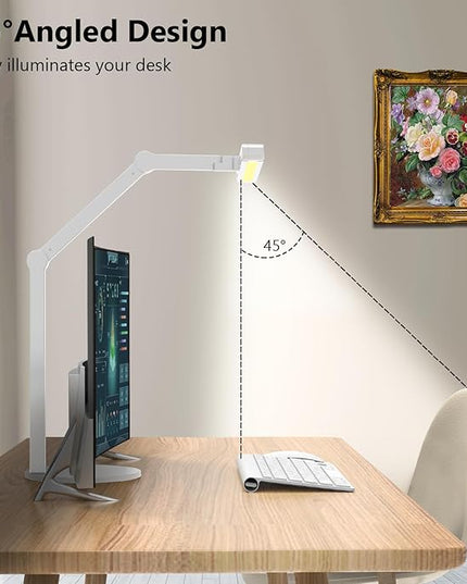 Micomlan Led Desk Lamp with Atmosphere Lighting, Rotatable Tall Architect Desk Lamp for Home Office with Swing Arm, 24W Bright Auto Dimming Adjustable Desk Light with Base for Table Computer - LeafyLoom