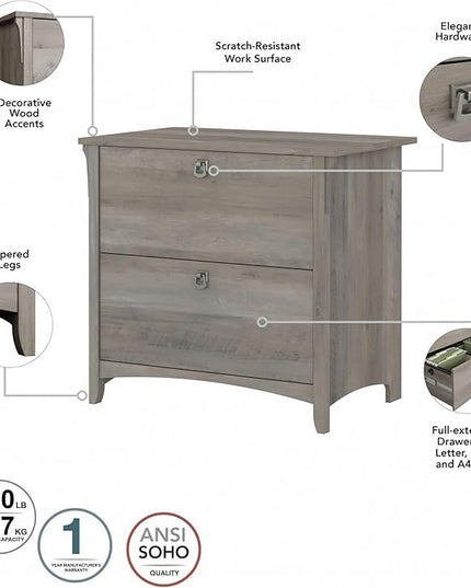 Bush Furniture Salinas 2 Drawer Lateral File Cabinet in Driftwood Gray - LeafyLoom