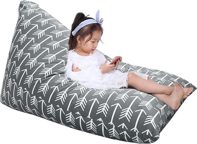 Jorbest Stuffed Animal Storage Bean Bag Chair for Kids and Adults, Bean Bag Stuffed Animal Storage, Stuffed Animal Bean Bag Velvet Stuffie Seat - Cover ONLY (Grey with White Arrows 200L/52 Gal) - LeafyLoom