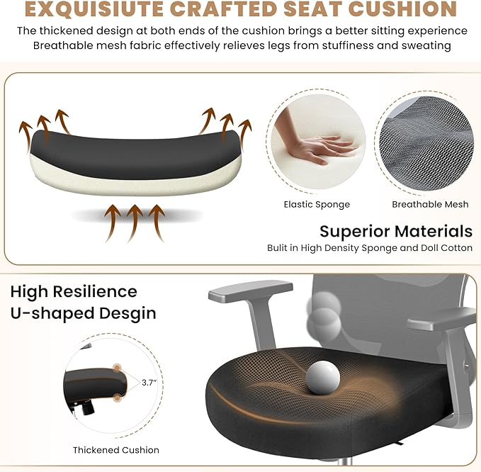 Office Chair Ergonomic Desk Chair with Adjustable Lumbar Support, Swivel Comfy Computer Chair Heavy Duty Executive Chair for Home Office - LeafyLoom