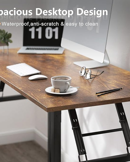 Need Folding Desk for Home Office 39-3/8 inch Length Modern Folding Table Computer Desk No Install Needed Rustic Brown Desktop Black Frame AC5FB(100 * 60) - LeafyLoom