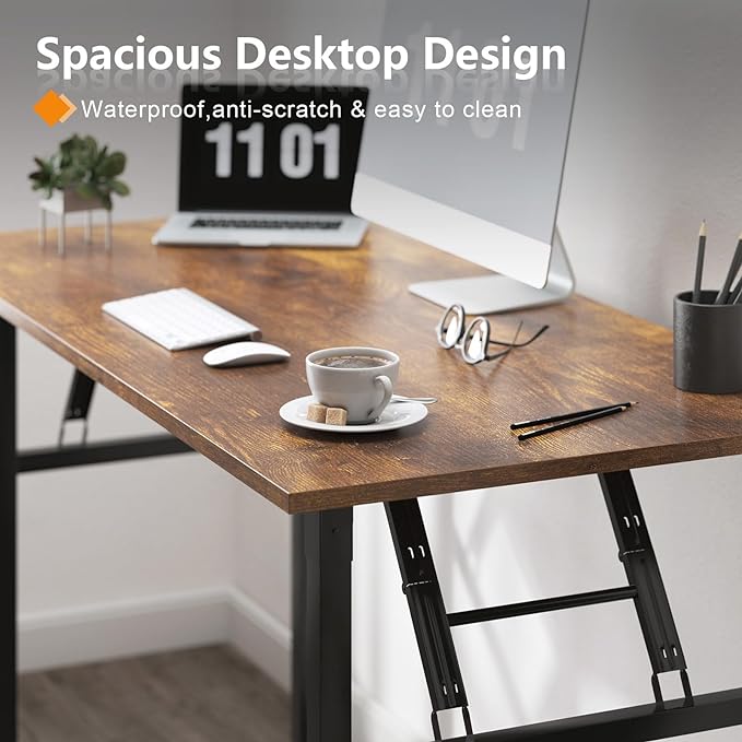 Need Folding Desk for Home Office 39-3/8 inch Length Modern Folding Table Computer Desk No Install Needed Rustic Brown Desktop Black Frame AC5FB(100 * 60) - LeafyLoom