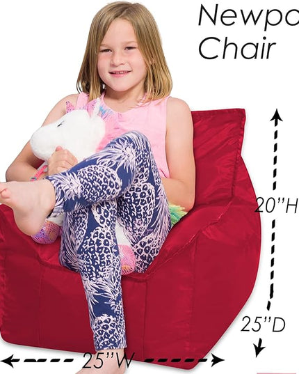 Posh Creations Structured Comfy Bean Bag Chair for Gaming, Reading, and Watching TV, Newport Chair, Microsuede - Red - LeafyLoom