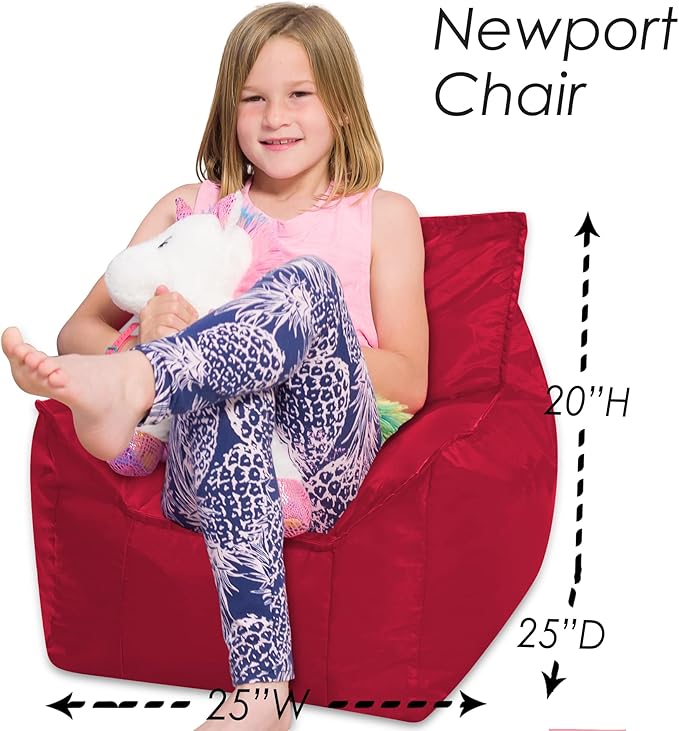 Posh Creations Structured Comfy Bean Bag Chair for Gaming, Reading, and Watching TV, Newport Chair, Microsuede - Red - LeafyLoom