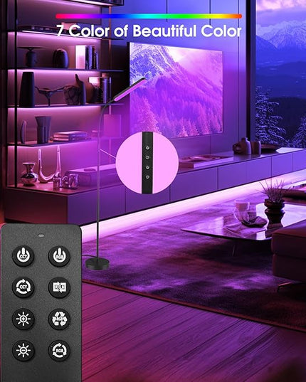 Floor Lamp, RGB Color Changing Dimmer Bright LED Floor Lamp with Stepless Adjustable 3000K-6000K, Smart Remote Control Modern Standing Floor Lamp for Bedroom, Reading, Gaming Room - LeafyLoom
