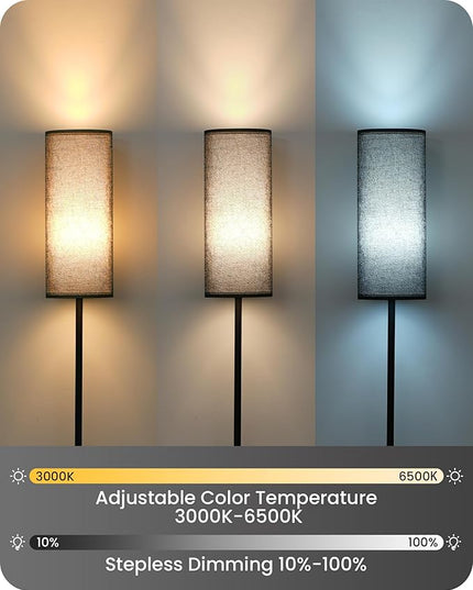 Dimmable Floor Lamp for Living Room, Corner Floor Lamp with Remote, 66'' Standing Tall Lamp, Linen Lampshade, 10W 800LM LED Bulb for Bedroom Study, FCC Listed Black B06LD05 - LeafyLoom