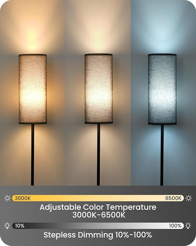 Dimmable Floor Lamp for Living Room, Corner Floor Lamp with Remote, 66'' Standing Tall Lamp, Linen Lampshade, 10W 800LM LED Bulb for Bedroom Study, FCC Listed Black B06LD05 - LeafyLoom