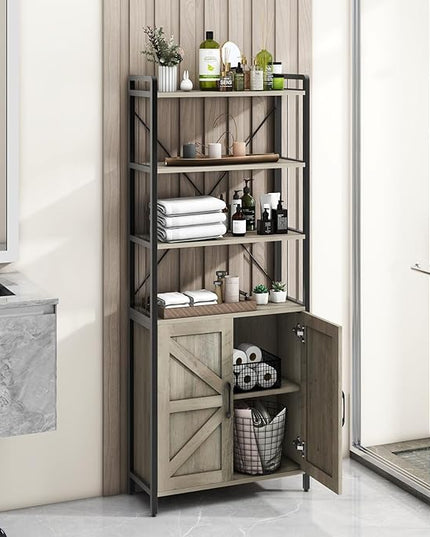 𝐇𝐚𝐥𝐢𝐭𝐚𝐚 Bookshelf and Bookcases with Doors Gray 6 Shelf Display Storage Shelves Tall Bookshelf Versatile Organizer Storage Cabinet Home Decor Furniture for Home Office, Study, Living Room - LeafyLoom