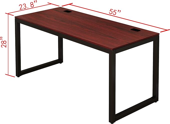 SHW Home Office 55-Inch Large Computer Desk, 24" Deep, Black/Cherry - LeafyLoom