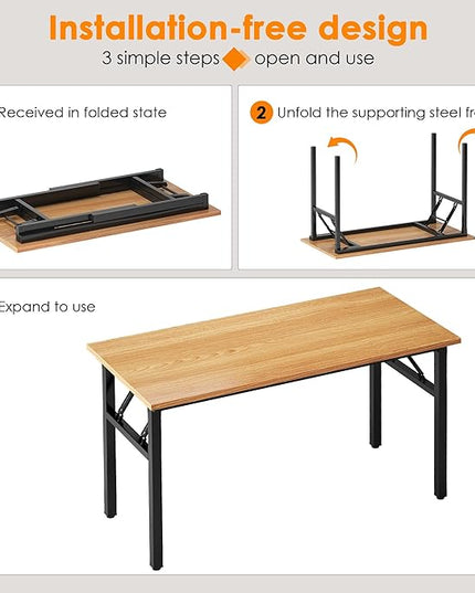 Need Home Office Desk 47 inches Folding Computer Table Workstation No Install, Teak and Black - LeafyLoom