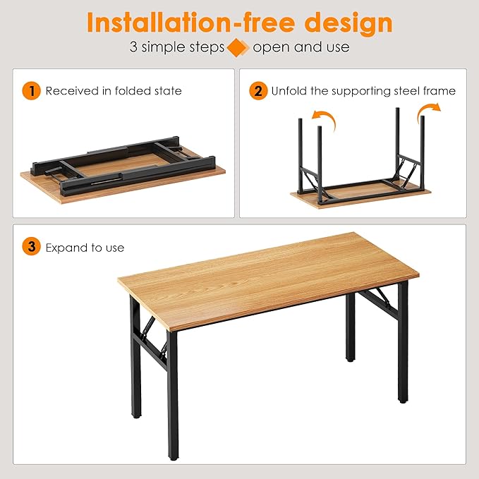 Need Home Office Desk 47 inches Folding Computer Table Workstation No Install, Teak and Black - LeafyLoom