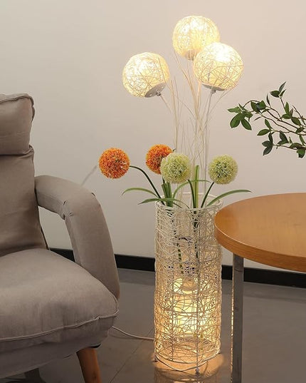 Modern Pastoral LED Floor Lamp: Decorative Hand-Woven Rattan Flower Night Light - Creative Standing Smart Lamp for Reading Living Room Bedroom Tea Room Club - LeafyLoom