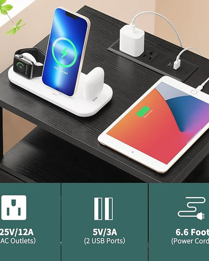 Yoobure Night Stand with Charging Station, 16 Colors LED Nightstand with USB Ports and Outlets, End Table with 3 Fabric Drawers and Storage Shelf, Bedside Tables Small Dresser for Small Space Black - LeafyLoom