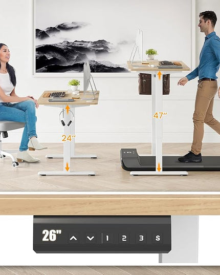 STARY Electric Memory Preset 55 x 24 Inches Adjustable Height Computer Workstation Sit Stand Home Office Desk with Splice Board, 5524, Castin Oak Desktop/White Frame - LeafyLoom