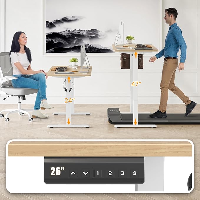 STARY Electric Memory Preset 55 x 24 Inches Adjustable Height Computer Workstation Sit Stand Home Office Desk with Splice Board, 5524, Castin Oak Desktop/White Frame - LeafyLoom