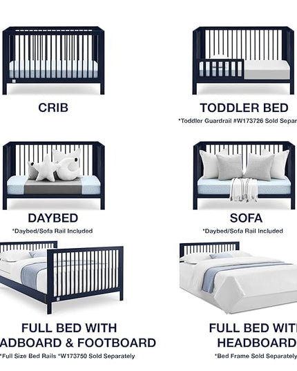 babyGap by Delta Children Charlie 6-in-1 Convertible Crib TrueSleep Crib and Toddler Mattress (Bundle), Navy - LeafyLoom