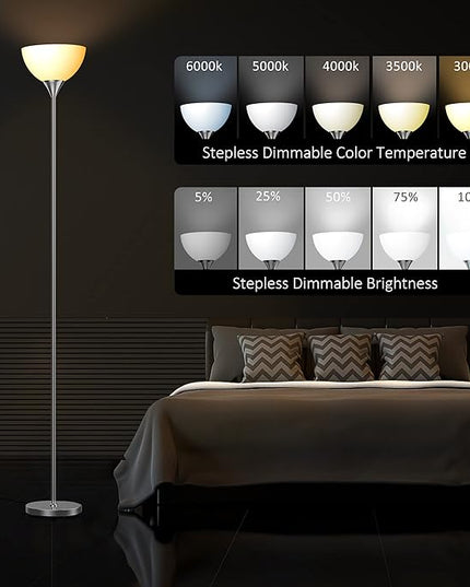 PESRAE Floor Lamp, Remote Control with 4 Color Temperatures, Torchiere Floor lamp for Bedroom, Standing Lamps for Living Room, Bulb Included (Brushed Nickel) - LeafyLoom