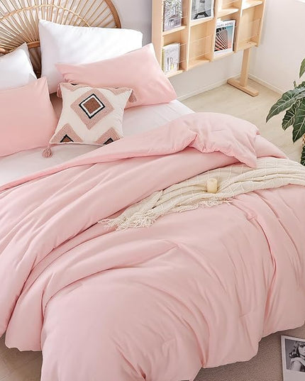 Blush Pink Full Bed Comforter Set Full Size Comforter Modern 3PCS Microfiber Full Size Comforter Sets for All Season Comforter for Women and Girls Soft Lightweight Bed Comforter Set - LeafyLoom