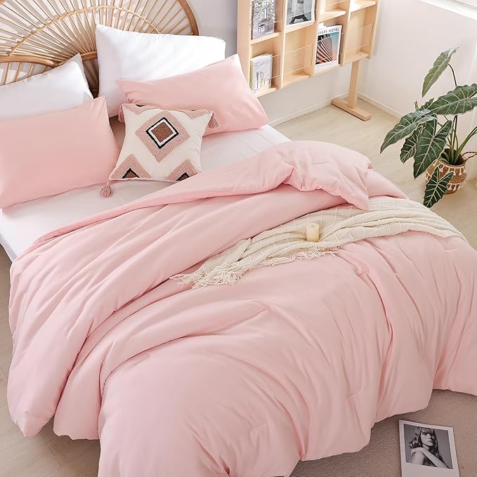 Queen Size Comforter Set Pink Comforter Modern Bedding Comforter Set for All Season Soft Lightweight Microfiber Girls Women Comforter Set (1 Blush Comforter, 2 Pillowcases) - LeafyLoom
