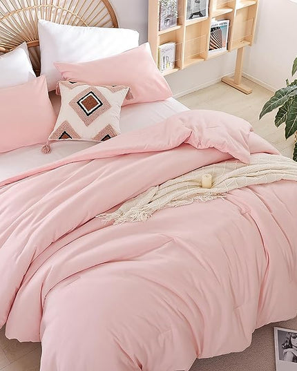 Blush Pink Comforter Set Twin Boho Pink Twin Comforter with 1 Pillowcases - Soft Lightweight Cozy Bedding Set for All Season - Beige Comforter Twin Size for Women Teens Kids - LeafyLoom