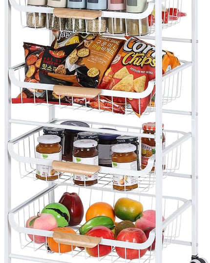 HEOMU 5 Tier Rolling Kitchen Storage Cart, Metal Microwave Stand Kitchen Island Cart on Wheels with Storage for Kitchen, Bathroom, Living Room, Bar, Office, White - LeafyLoom