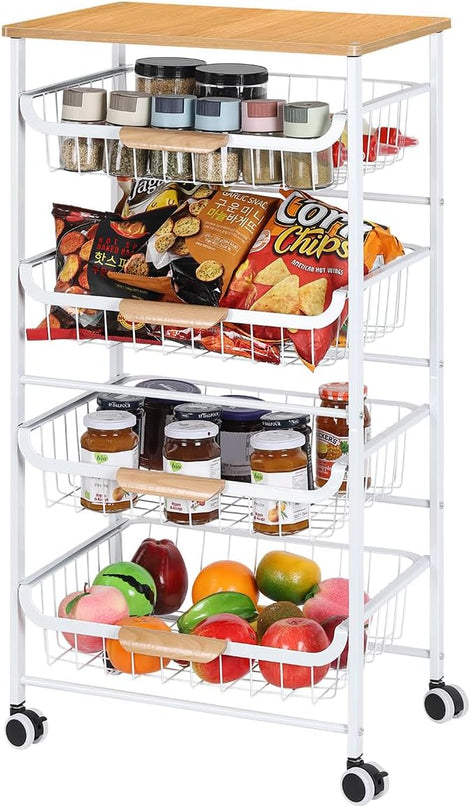 HEOMU 5 Tier Rolling Kitchen Storage Cart, Metal Microwave Stand Kitchen Island Cart on Wheels with Storage for Kitchen, Bathroom, Living Room, Bar, Office, White - LeafyLoom