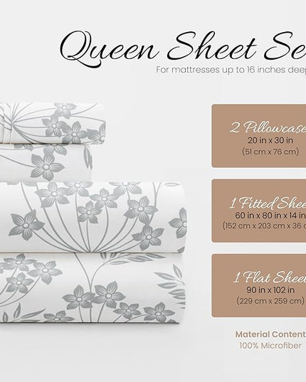 Linen Market 4 Piece Queen Bedding Sheet Set (Light Blue Floral) - Sleep Better Than Ever with These Ultra-Soft & Cooling Bed Sheets for Your Queen Size Bed - Deep Pocket Fits 16" Mattress - LeafyLoom