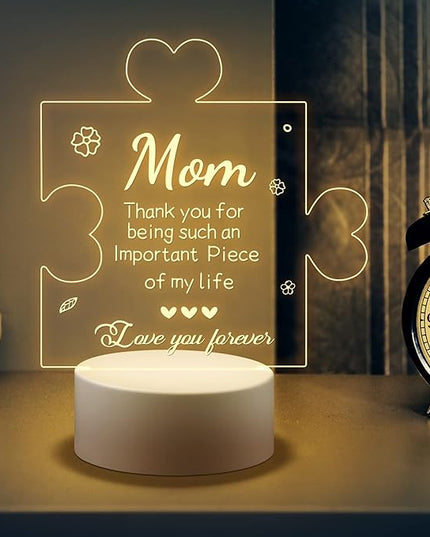 Puzzle Night Light Gift for Mom, Mother's Day Gifts from Daughter and Son Night Lamp with Plastic Base, Mom Gifts On Anniversary Christmas Day for Mom - LeafyLoom