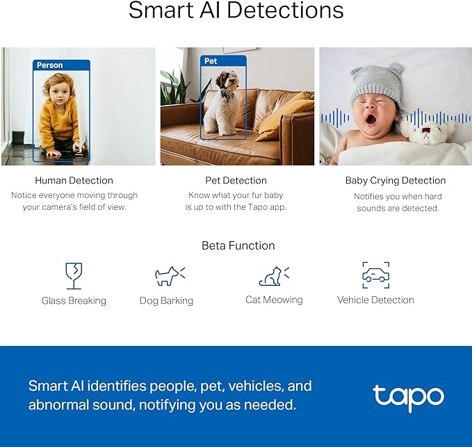 TP-Link Tapo 2K QHD Pan/Tilt Security Camera for Pet Camera, Baby Monitor, Motion Detection, Motion Tracking, 2-Way Audio, Night Vision, Cloud &SD Card Storage, Works w/Alexa & Google Home(Tapo C220) Tapo